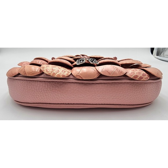 NWT Brighton Roselie Pink Leather Floral Shoulder Bag Silver Chain Heart Charm - Picture 15 of 16